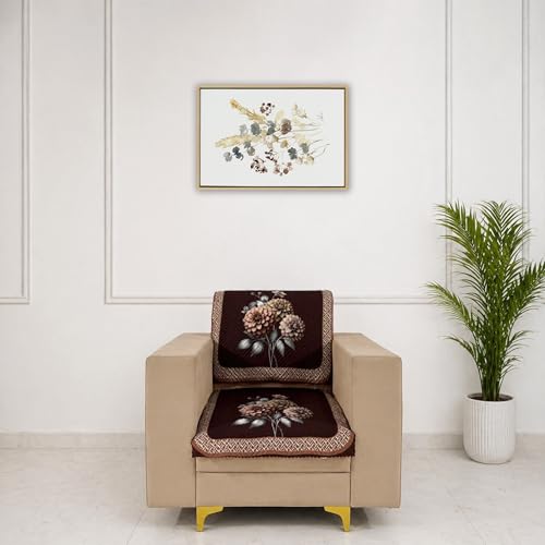 Image of Homerz 'Brooklyn Series' Premium Sofa Cover | Quilted Floral Design | Non-Slip Washable Sofa Protector | Soft Anti Slip Fabric (Brown, 1 Seater, Seat Cover with Backrest)