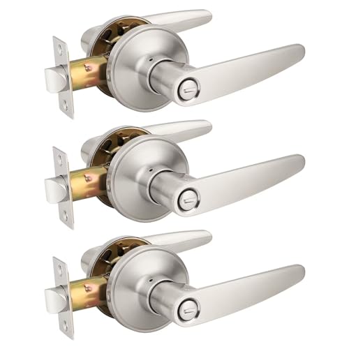 Image of Probrico (3 Pack Privacy Door Lever Door Handle for Bedroom or Bathroom Keyless Leverset, Locked in Side Home /Office Door Lockset,Modern&Durable in Satin Nickel Door Hardware