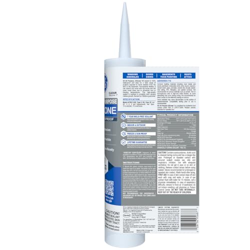 GE All Purpose Silicone Caulk, Clear, 10 fl oz Cartridge, 1 Pack - 100% Waterproof Silicone Sealant, Stronger Adhesion, Freeze & Sun Proof - Image 3