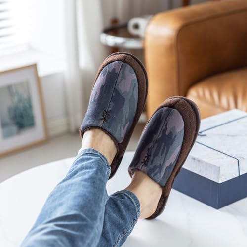 Image of GOEWY Mens Two-Tone House Slippers with Memory Foam Cozy Warm Slip On House Shoes for Indoor Outdoor Gifts for Men Him Dad