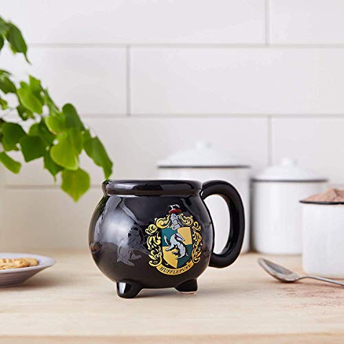 Image of Silver Buffalo Harry Potter House Hufflepuff Crest Cauldron Ceramic 3D Sculpted Mug, 20 oz