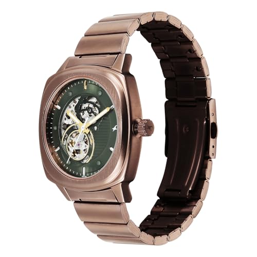 Image of Fastrack Automatics 3.0 Analog with Green Dial Brown Stainless Steel Metal Strap Watch for Men - 3333QM02