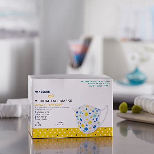 McKesson Kids' Medical Face Masks, Level 1 - Pleated with Ear Loops, Non-Sterile, Blue and Yellow Polka Dots - Fits Kids 4 to 12 Years Old, 5.5 in x 3.35 in, 75 Count, 1 Pack - image 6