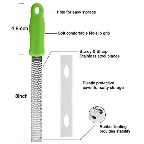 Lemon Zester, Stainless Steel Kitchen Cheese Grater, Plastic Cover Ergonomic Soft Green Handle #TOP4