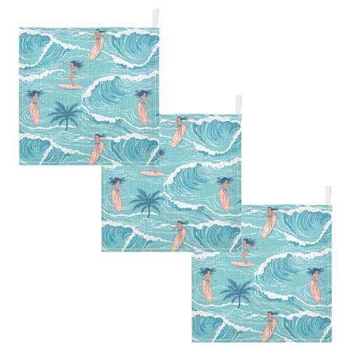 Image of vvfelixl Summer Girl Surfing Baby Burp Cloths Baby Muslin Washcloths for Boys Girls Cotton Babys Face Towel for Newborn Infants Soft and Absorbent 11.8 X 11.8 in, 5 Pack