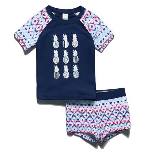 Image of PHIBEE Girls' Short Sleeve Rash Guard Set UPF 50+ Sun Protection Two-Piece Swimwear