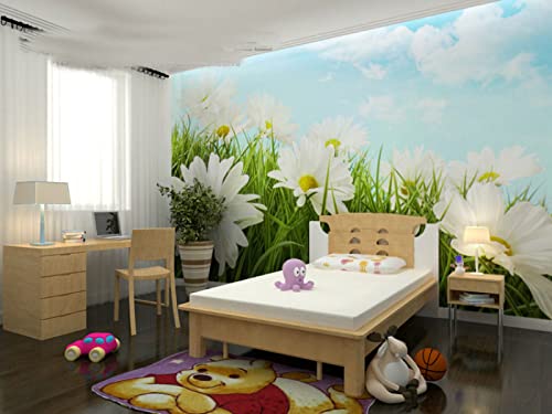 Peintures murales fleurs de chrysanthème 3D pour rénover un mur de salon abîmé - 5