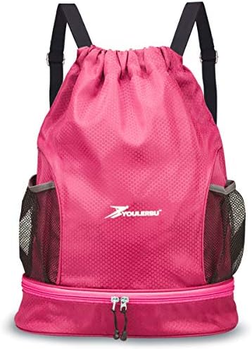 Youlerbu Drawstring Backpack Bag Swim Bag with Wet Compartment PE Bag for Student Beach Bag for Men and Women