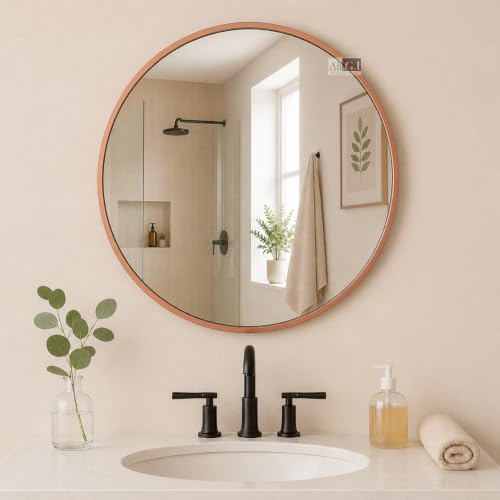 Image of Ali.G.I Round Wall Mirror, Modern Metal Framed Decorative Circle Vanity Mirror for Bathroom, Living Room, Bedroom & Entryway (Rose Gold 20 inch)