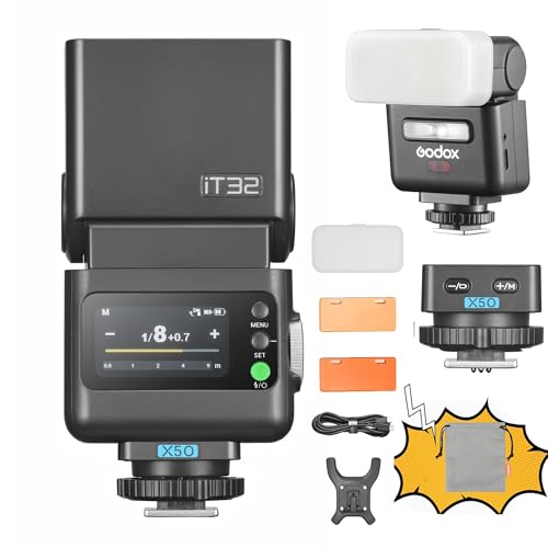 Godox iT32 TTL Kamerablitz mit X5 O kabellosem Blitzgerät-Auslöser 2,4 GHz HSS 1/8000s GN18 mit magnetischem Diffusor für Olympus Panasonic OM System...