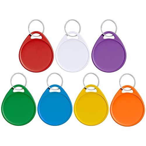 Uniclife 3,8 cm Identificador Llaves de Colores para Etiquetar Escribibles Llaveros de Plástico Redondos con Anillas Partidas Identificadores de Artículos Resistentes en 7 Colores Surtidos, 50 Piezas