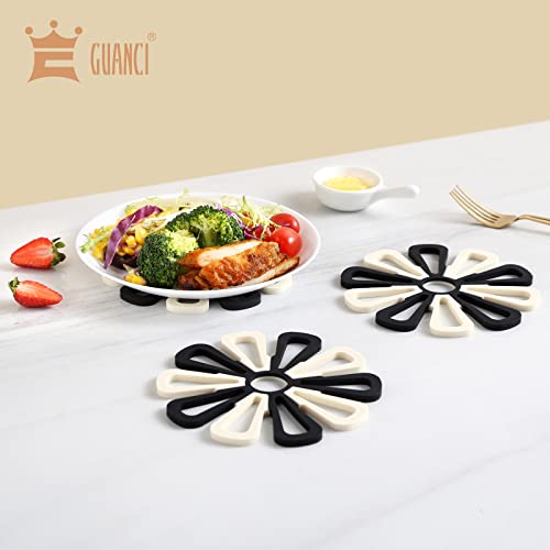 Silicone Trivet Mat Set Of 3, Guanci Hot Pot Holder Hot Pads For Table & Countertop Set Non-Slip & Heat Resistant Modern Kitchen Hot Pads For Pots & Pans(Black And Cream) #TOP1