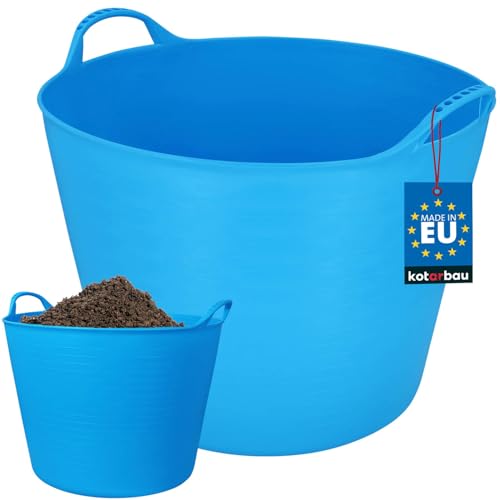 KOTARBAU® Auge en Caoutchouc Élastique 42L Seau Turquoise Fluo avec Poignées de Transport Panier de Jardin Universel et Flexible