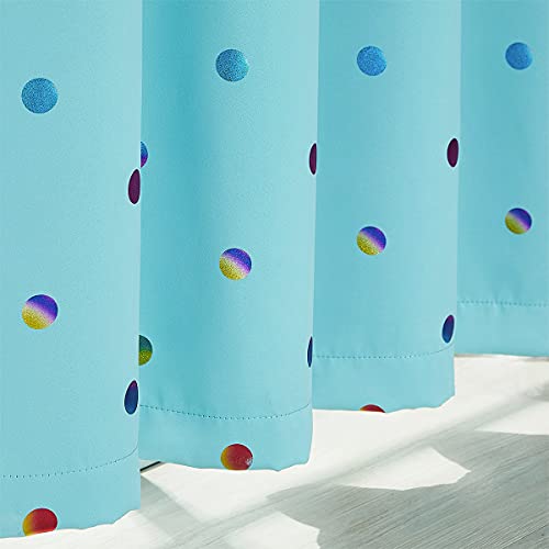 Urban Lotus Blackout Curtains Blue Bedroom 63" Colorful Sparkle Metallic Polka Dots Printed Curtains For Living Room Darkening Thermal Insulated Window Treatments Sets For Girls Room, 52" Wide 2Pcs #TOP5