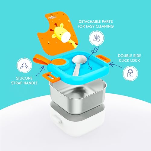 Image of rabitat Playdate Squad Combo Stainless Steel Lunchbox 500 ml and Water Bottle Sipper 350 ml | Gift Box for School Kids | Tiffin Box and Water Bottle for Boys and Girls