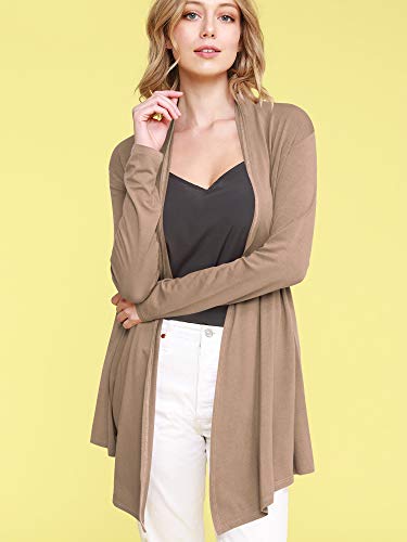 Image of Lock and Love Women's Draped Front Open Asymmetrical Cardigan - Casual Long Sleeve Lightweight Duster