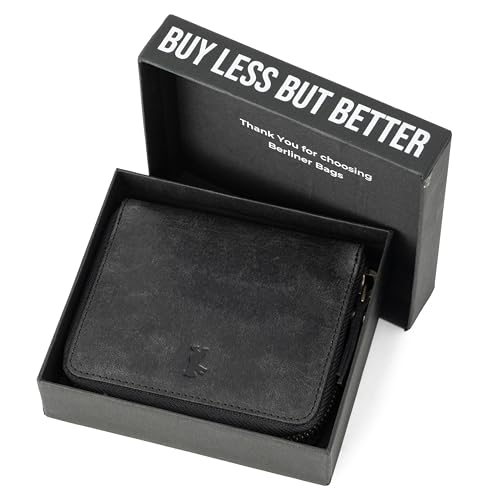Image of BERLINER BAGS Full Grain Leather Small Wallet Women Palermo, Gift Box, Dark Grey