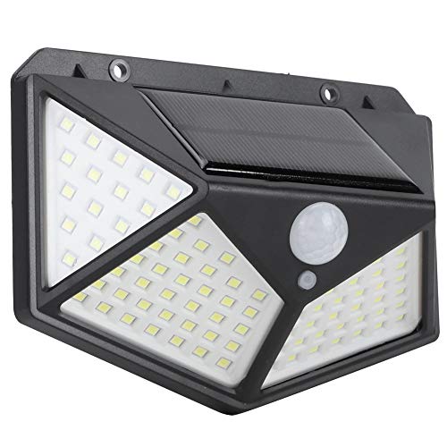 lvifloae - Lámpara solar de 100 LED con sensor de movimiento, aplique de pared impermeable para pasillo, terraza de la azotea, pared del patio, villa, ventana, tienda y hogar, jardín al aire libre