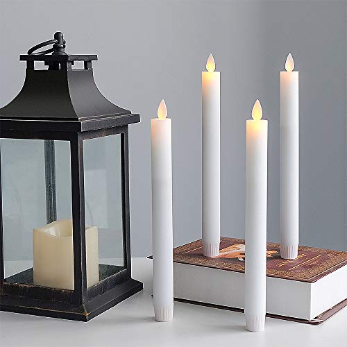 Image of Eldnacele Flameless Taper Candles with Remote Timer, Moving Wick LED Window Candles Battery Operated Real Wax Candlesticks for Christmas Dinner Party Home Decoration 4 Pack(White)