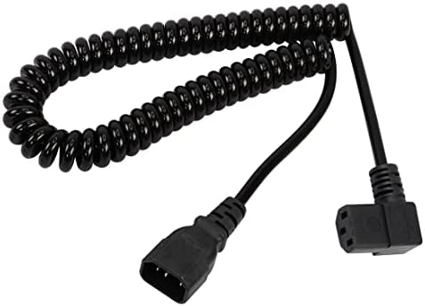 Computer Power Extension Cord YACSEJAO Coiled 18AWG IEC 320 C14 to C13 90 Degrees Computer Heavy Duty PDU Power Extension Cable (Left Angle)