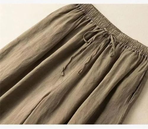 Women's Cotton Linen Casual Elastic High Waist Loose Pants Korean Fashion Wide Leg Ankle-Length Pant3