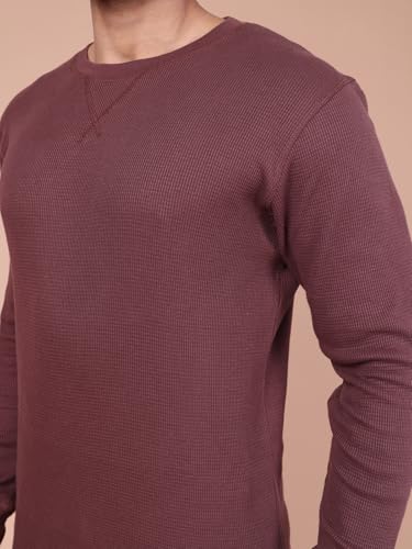 Image of Rupa Colors Waffle Texture Full Sleeves T-Shirt for Men, 100% Cotton with Breathable Fabric, Ribbed Crew Neck, Super Stretchable, Anti-Fungal Dye, Pack of 1