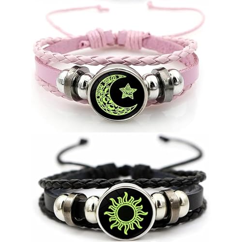 2 pulseras de la amistad con el sol y la luna, pulseras para parejas, pulseras de pareja para amigos y parejas, pulseras de cordón ajustables, pulsera de amistad diaria