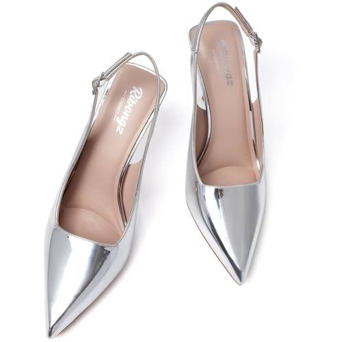 Image of RIBONGZ Sexy Slingback Pumps Elegant Dressy Heels for Women Closed Toe Pointy High Heels Wedding Bride Prom Party Evening Shoes