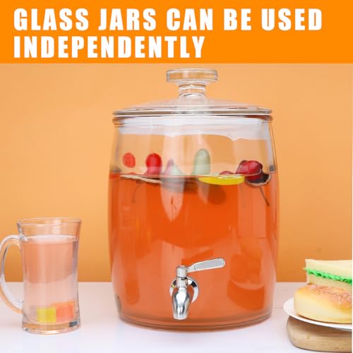 Accguan 2-Gallon Drink Dispenser with Iron Rack,Glass Drinking Dispenser with Glass Lid for Parties, Bar, Wedding, Homemade Juice, Laundry Detergent Dispenser,Picnics, Barbecues and Daily,2 pack