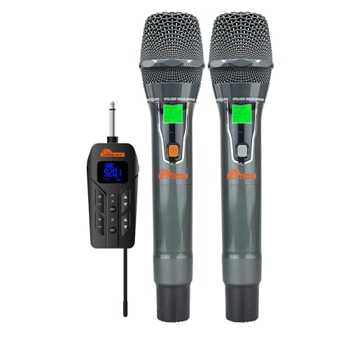 IDOLPRO UHF-20 Smart Dual Wireless Microphone System with LCD Display, Rechargeable Receiver, Compatitle with Most Portable Karaoke Speakers