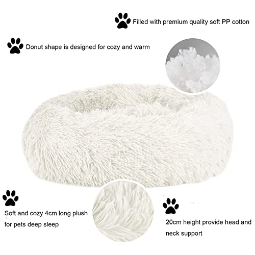 Katzenbett Hundebett Flauschig Waschbar rund Katzenkissen Hundekissen Plüsch Haustierbett Donut Hundekorb Katzenkorb für Katzen und kleine mittelgroßen Hunde (70CM, Weiß)