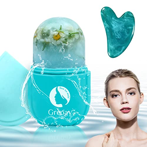Ice Roller for Face, Eyes and Neck Ice Cube Mold Beauty Skin Care, Gua Sha Facial Tools 2 in 1 Reused Ice Holder Relief Face Puffiness , Brightens Skin Enhances Natural Glow Enhance Skin Elasticity