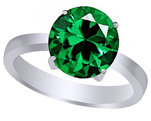 AFFY Round-Cut Simulated Green Emerald Solitaire Ring In 14K Gold Over Sterling Silver (3 Ct)