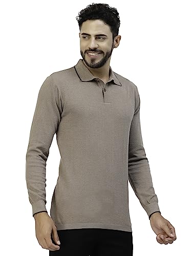 Image of Kalt Mens Basic Solid Full Sleeves Polo Cotton Blend Knitted Regular Fit Polo-Neck T-Shirts with Collar Stylish