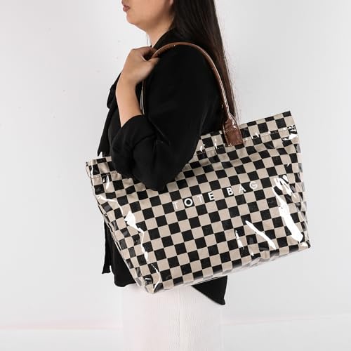 Bolso Tote Cuadrillé Grande para Mujer miniatura 5