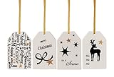 Zum Sammeln und Verschenken Hutschenreuther Merry Christmas Shiny Gold Set 4 Anhänger Eckig/7.5 x 4.5 cm Porzellananhänger 4tlg. , Porzellan, 9 x 24 x 1 cm, 4-Einheiten