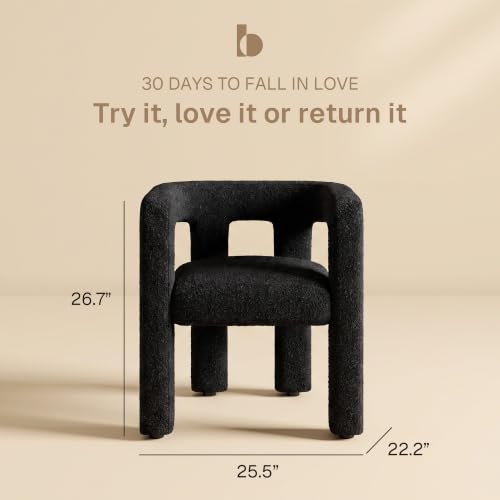 Image of BELLEZE Modern Boucle Barrel Dining Chair Set of 6, Upholstered Linen Kitchen Boucle Armchair with Sidearms and Back, for Dining Room Living Room- Black