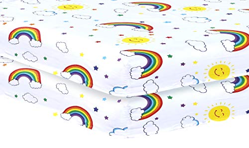 DTEX HOMES 2 x Cot Bed Sheets Super Soft Breathable Polycotton Fitted Sheet 140 x 70 cm (Rainbow)