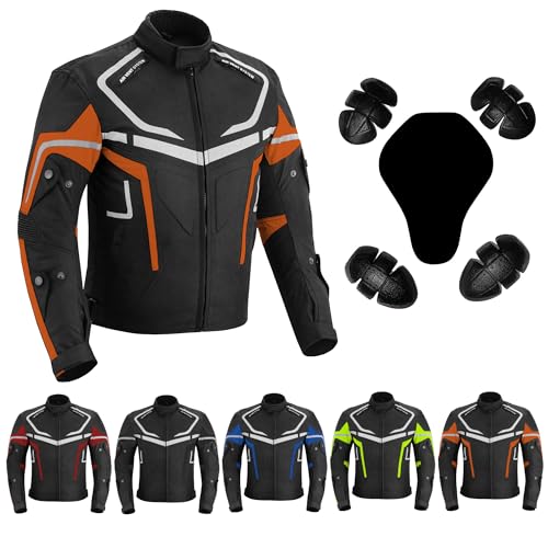 Hive Moto Mens Motorbike Jacket Waterproof CE Armoured For Bikers Mens Boys Coat Protective Cordura Textile Motorcycle Jacket (US, Alpha, XX-Large, Regular, Regular, Orange)