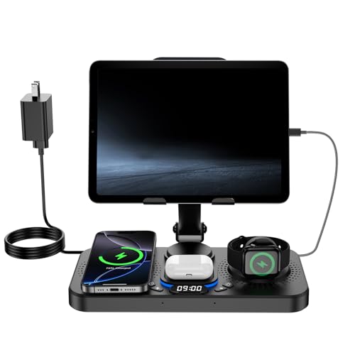 6 in 1 ���C�����X�[�d�� Apple�̕����̃f�o�C�X�p �[�d�X�e�[�V���� ���v&7�F�̃A���r�G���g���C�g�t�� �܂肽���ݎ���]�X�^���h iPad�p iPhone17/16/15�p Apple Watch11/10�Ή� AirPods4�p