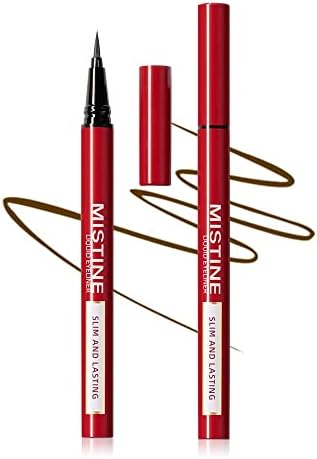 Mistine Light Brown Liquid Eyeliner Pen All Day Smudge Proof and Waterproof Eye Liner Essential with Felt Brush Tip for Controlled Application, Vegan & Cruelty Free, Matte Finish 0.04 Fl Oz