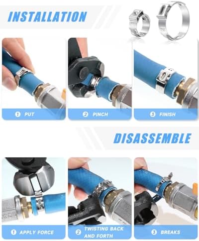 170 Pcs PEX Cinch Clamps Ring, 11 Sizes 1/4-1 Inch Stainless Steel Single Ear Stepless Hose Clamps Assortment Kit for Water Pipe, Plumbing and Automotive Use