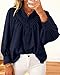 KIRUNDO Blouses for Women Dressy Casual Fashion Clothing Long Sleeve Shirts Loose Fit Button Down Pleated Boho Going Out Tops(Navy, Medium)