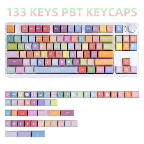 GEKUCAP Custom Keycaps, 133 Keys Candy Bear Cute Keycap, Dye Sublimation PBT Key Caps, XDA Profile Keycaps Set for Cherry MX Gateron Kailh Switches Mechanical Keyboards 61/64/68/84/87/104/108