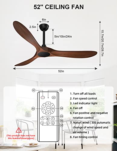 BECLOG Ceiling Fan, Indoor/Outdoor Ceiling Fans With Remote Control,Reversible DC Motor, 52in Ceiling Fans No Lights Plastic Fan Blade Walnut Look for Patio Bedroom Living Room - Thumbnail 7