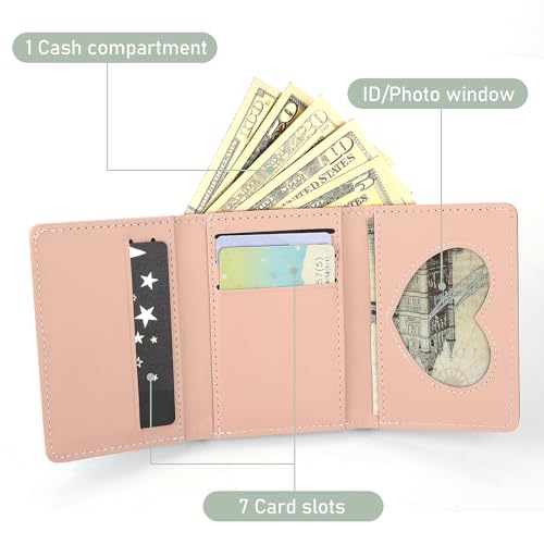 Lusofie Cute Wallet for Teen Girl PU Leather Trifold Small Wallet Cash Pocket flowers Print Card Holder Coin Purse with ID Window for Girls Women4