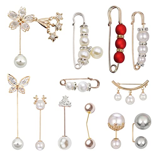 Mode Broche de Perle Simulée , XiXiRan 12 Épingles à Double Fausse Perle, Broche en Perle Artificielle, Épingle à Nourrice Avec Faux Strass et Perle, Broche Perle Femme, pour Vêtements, Foulard Cover