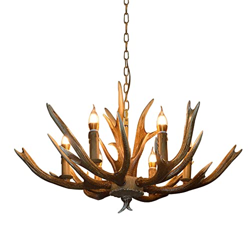 Lampada a sospensione a 6 luci in stile pastorale con corna di cervo, in resina industriale retrò, E14, per soggiorno, sala da pranzo, bar, negozio di abbigliamento, studio, bar, villa, hotel.