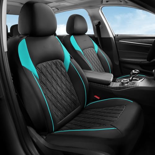 Image of Coverado Front Seat Covers, Car Seat Covers for Cars, Waterproof Driver Seat Covers, Faux Leather Car Seat Cushion, Front Auto Seat Covers Luxury Car Seat Protector Universal Fit Most Cars, Black&Blue