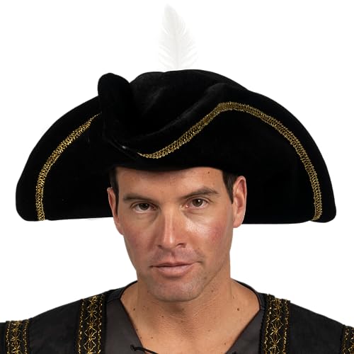 Spooktacular Creations Chapeau Tricorne Boucanier avec Plume, Chapeau de Pirate Universel Or Noir Garniture pour Adultes, Accessoire de Costume d'Halloween, Déguisement de Soirée à Thème – vue 2